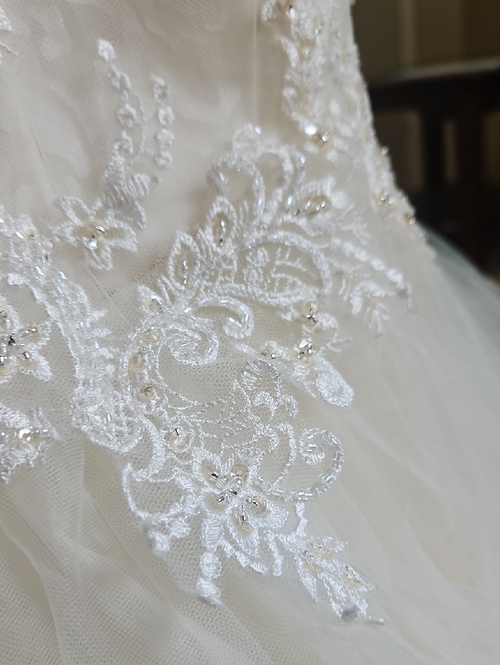 Size 10 light/dark ivory cap sleeve sparkly lace mermaid bridal gown NWOT - Picture 15 of 16